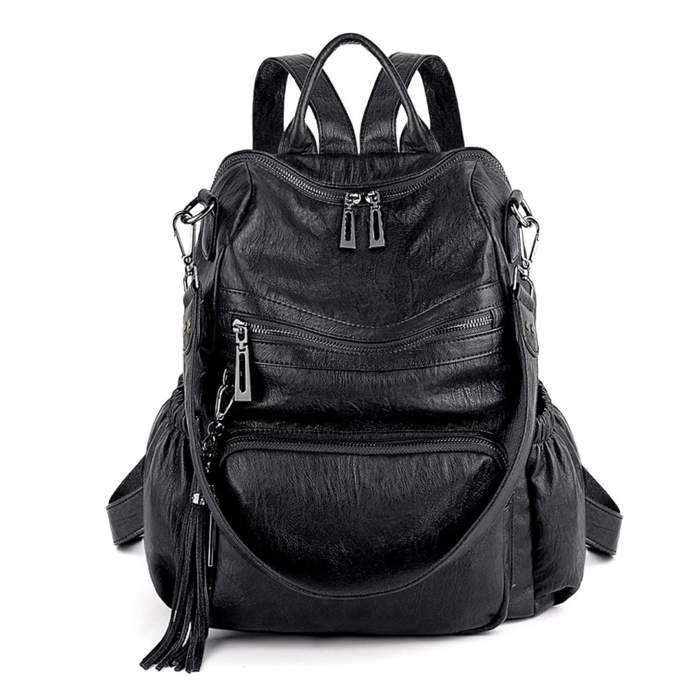 New Black Vegan Leather Backpack